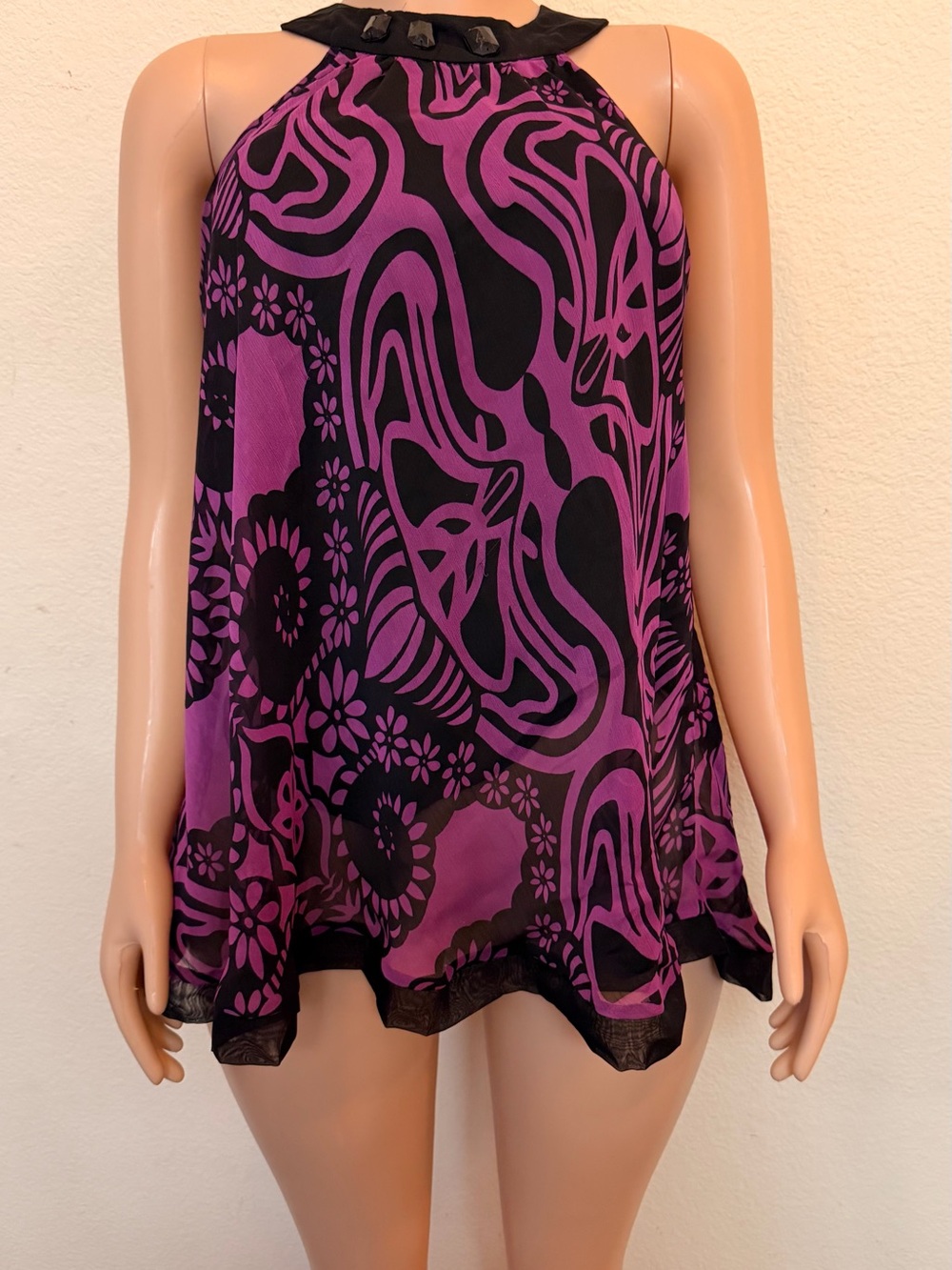Xhilaration Black and Purple Floral Halter Swim Coverup